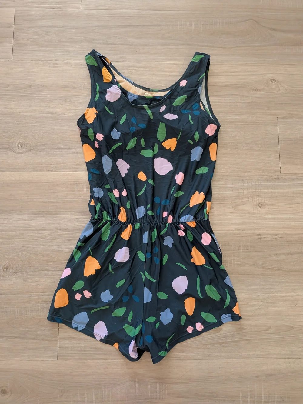 Designer Floral Navy Scoop-Neck One-Piece Swim Romper